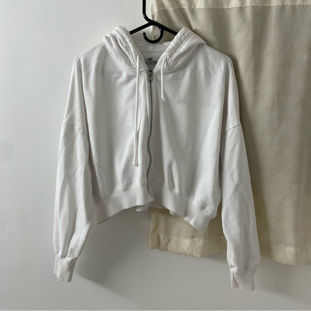 Hollister White Cropped Oversized Hoodie